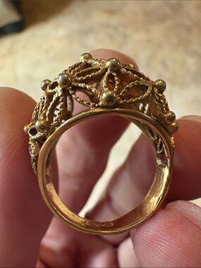 Gold Filigree Dome Ring - Women's Statement Band Size 9